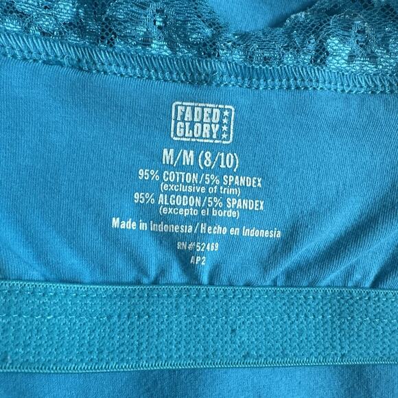 Y2k Faded Glory Womens Lace Trim Cami Tank Top Size M Teal Stretch Bra Buttons - Picture 7 of 8